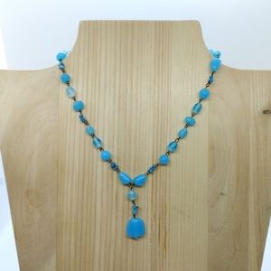 Express turquoise glass beaded choker necklace